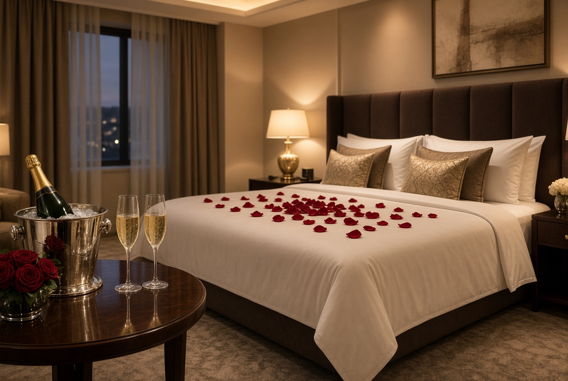 Romantic overnight hotel room setup for overnight escorts Mohali