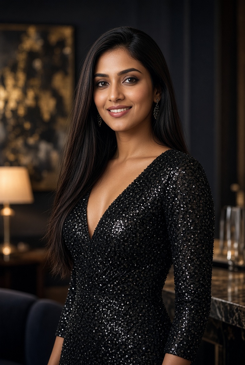 Anjali - High profile escorts Mohali in black sequin dress for elite clients