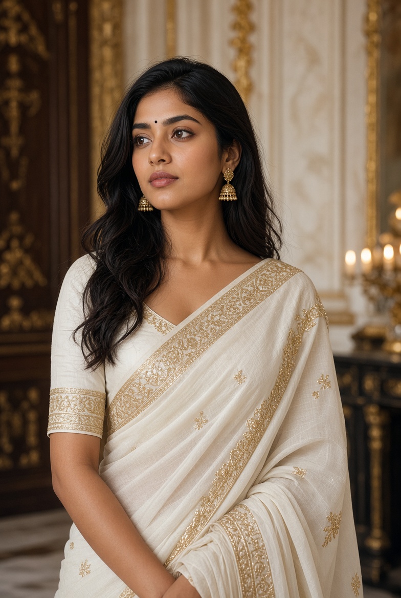 Neha - Classic elegance Mohali escort service in white gold saree